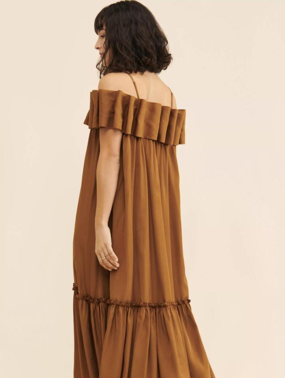 Mare Mare by Anthropologie Brown Off-The-Shoulder Structure Dress - Size - Large - Picture 2 of 8